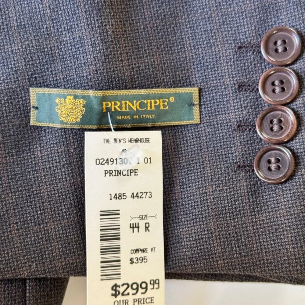 Principe Mens 44R Sport Blazer 100% Wool 3 Button Gray Tan Windowpane Italy New - Picture 3 of 16